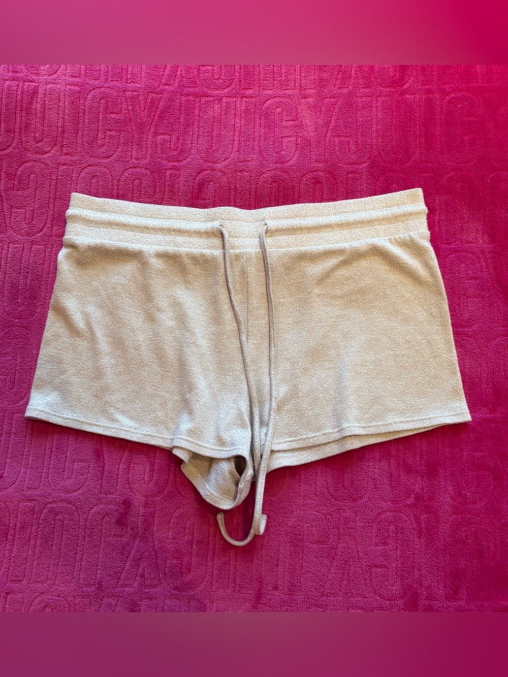 Garage light Pink / Beige Knit Lounge Shorts Y2K Cozy Low Rise - Picture 1 of 6